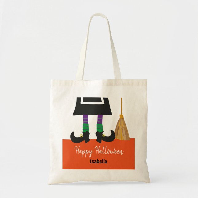 Cute Halloween Witch Legs  Personalised Treat Tote Bag (Front)