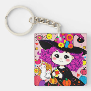 Cute Halloween Witch Matching Spooky Style! Key Ring