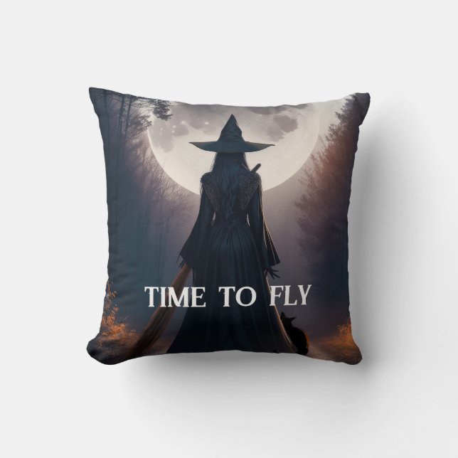 Cute Halloween Witch Moon Black Cat Personalised  Cushion (Front)