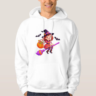 Cute Halloween Witch on Broom Hoodie