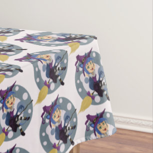 Cute Halloween Witch on Broom Tablecloth