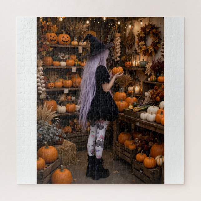 Cute Halloween Witch Pumpkin Patch Puzzle (Vertical)