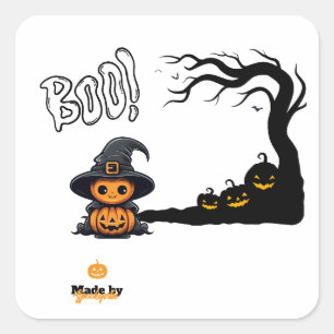 Cute Halloween Witch Pumpkin Spooky Boo Haunted Square Sticker