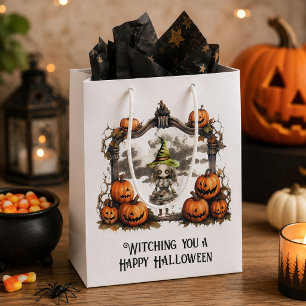 Cute Halloween Witch Skeleton Pumpkin Medium Gift Bag
