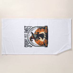 Cute Halloween Witch Spooky Yet Sweet Vintage Tee_ Beach Towel