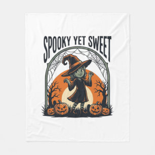 Cute Halloween Witch Spooky Yet Sweet Vintage Tee_ Fleece Blanket