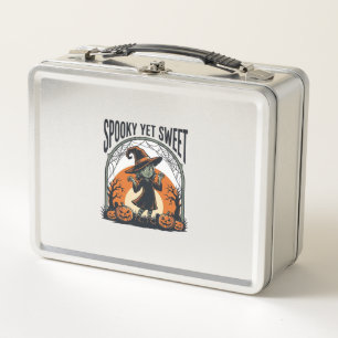 Cute Halloween Witch Spooky Yet Sweet Vintage Tee_ Metal Lunch Box