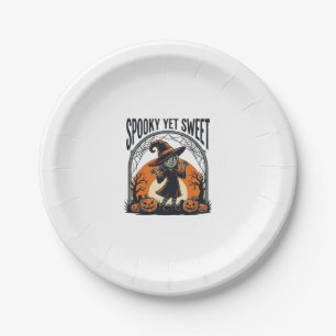 Cute Halloween Witch Spooky Yet Sweet Vintage Tee_ Paper Plate