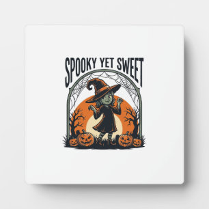 Cute Halloween Witch Spooky Yet Sweet Vintage Tee_ Plaque