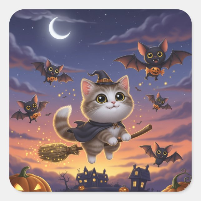 Cute Halloween Witch Square Sticker (Front)