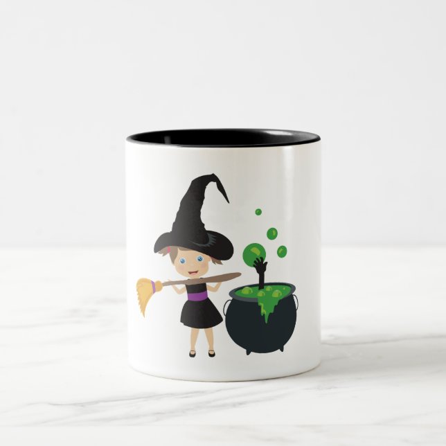 Cute Halloween Witch Two-Tone Coffee Mug (Center)