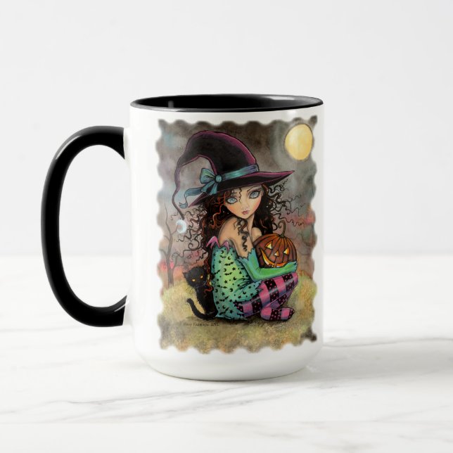Cute Halloween Witch with Black Cat Mug (Left)