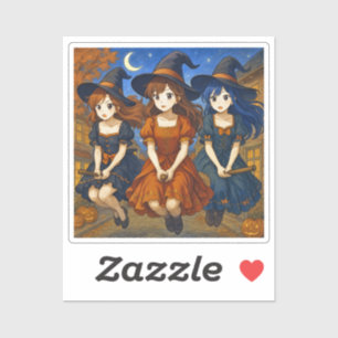 Cute Halloween witched on brooms