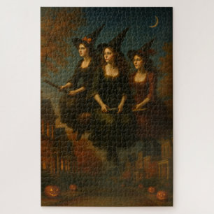 Cute Halloween witched on brooms Jigsaw Puzzle