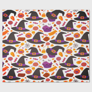 Cute Halloween Witches Candy Pumpkins Wrapping Paper