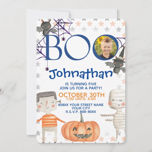 Cute Halloween with Photo Boy Birthday Invitation (Front)