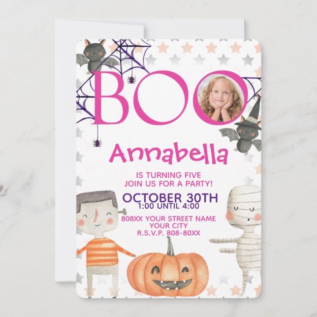 Cute Halloween with Photo Girl Birthday Invitation (Front)