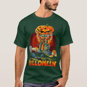 Cute Halloween Zombies Running With Pumpkin Trick T-Shirt