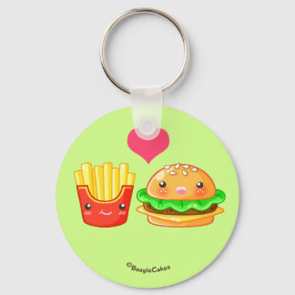 Cute Hamburger & Fries Button Keychain