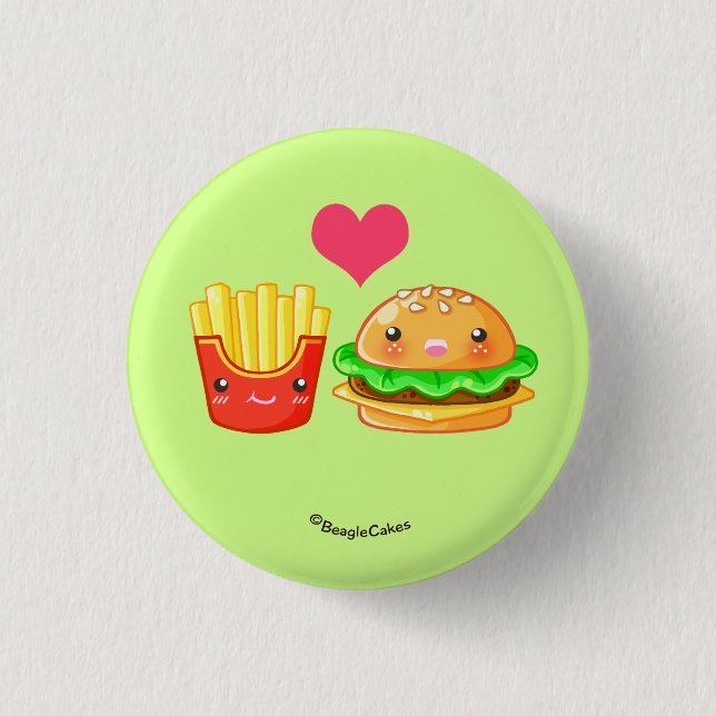 Cute Hamburger & Fries Pinback Button (Front)