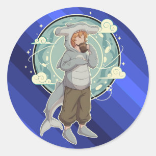 Cute Hammerhead Shark Boy Art Piece Classic Round Sticker