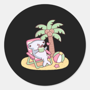 Cute Hammerhead Shark Chilling On Beach Chair Classic Round Sticker