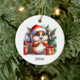 Cute Hamster add date and message Christmas  Ceramic Ornament