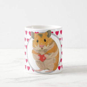 Cute Hamster and Red Hearts Coffee Mug