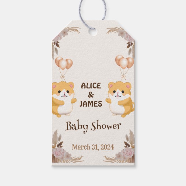 Cute Hamster Baby Shower Gift Tags (Front)