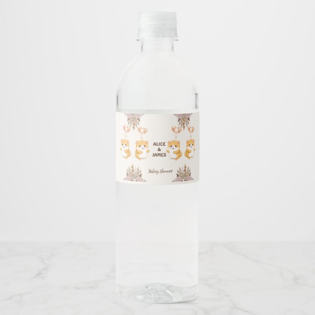 Cute Hamster Baby Shower Water Bottle Label (Front)