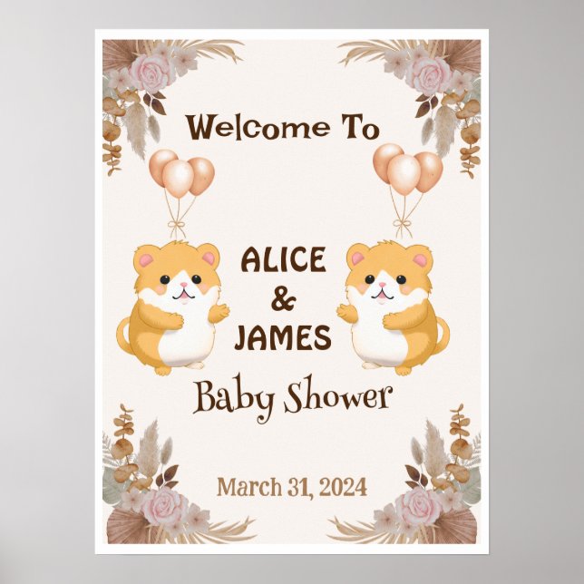 Cute Hamster Baby Shower Welcome Sign (Front)