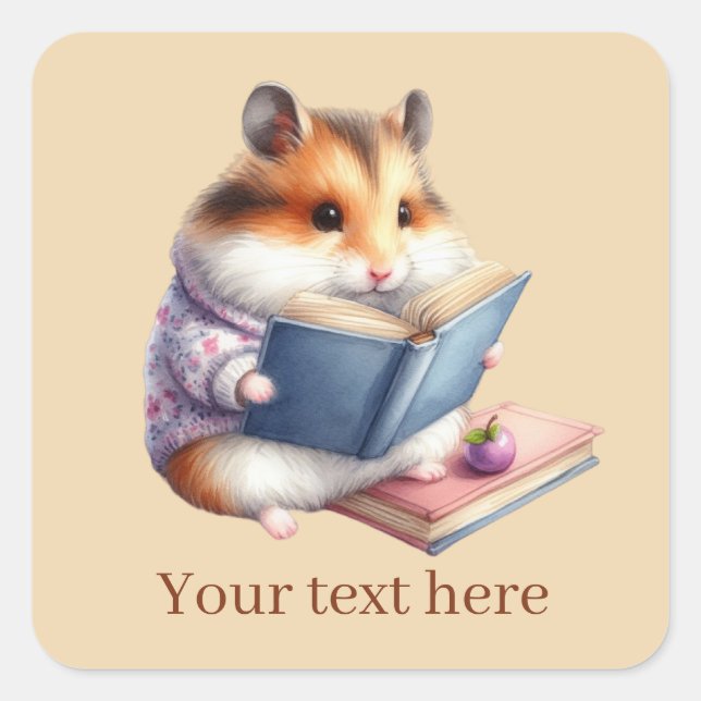 Cute hamster book lovers add text Square Sticker (Front)
