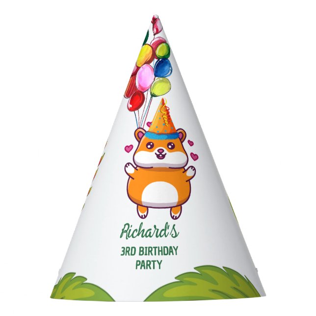 Cute Hamster Botanical Themed Kid's Birthday Party Hat (Front)