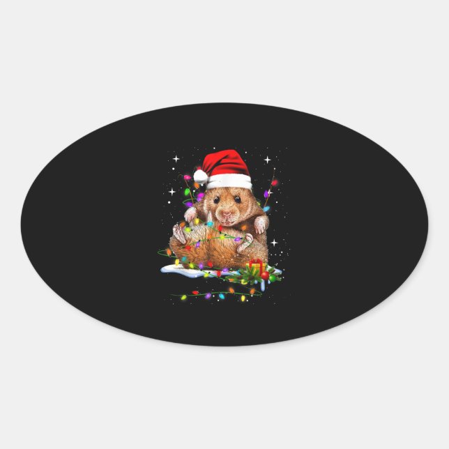 Cute Hamster Christmas Day Oval Sticker (Front)