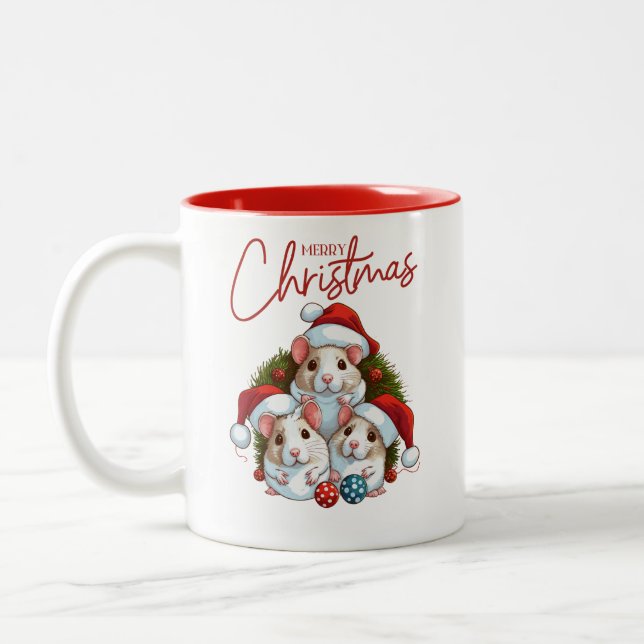 Cute Hamster Christmas Two-Tone Coffee Mug (Left)