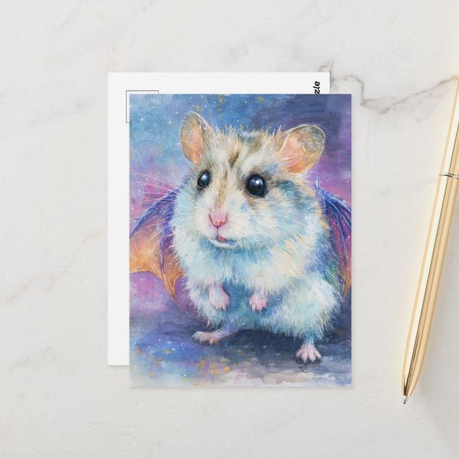 Cute Hamster Dragon Postcard (Front/Back In Situ)