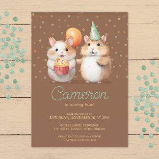 Cute hamster duo kid's birthday celebration invitation