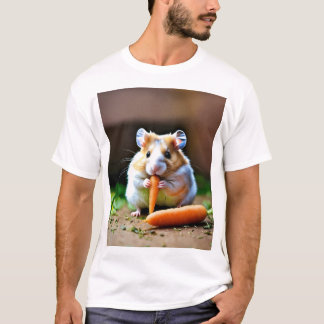 Cute Hamster Eating Carrot Graphic Art T-Shirt