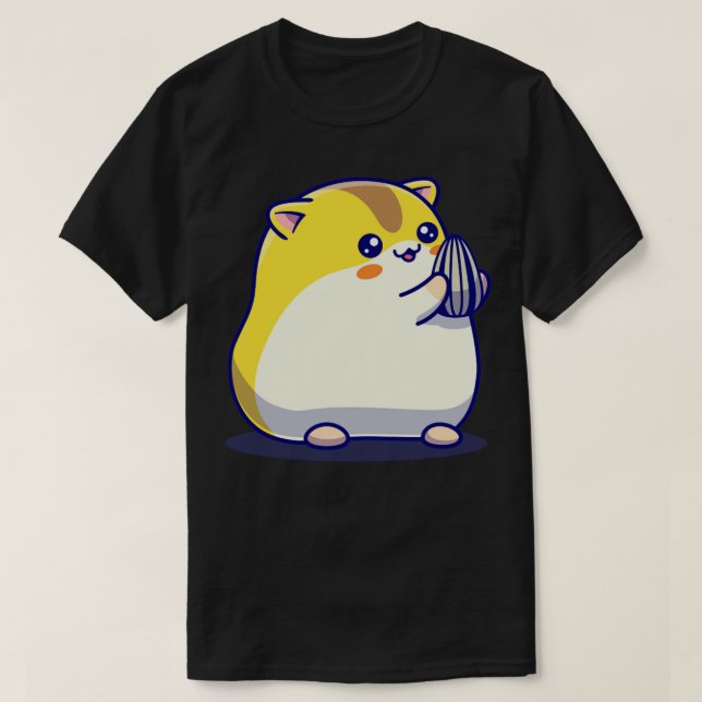 Cute Hamster Eating Sunflower Seed Cartoon T-Shirt (Design Front)