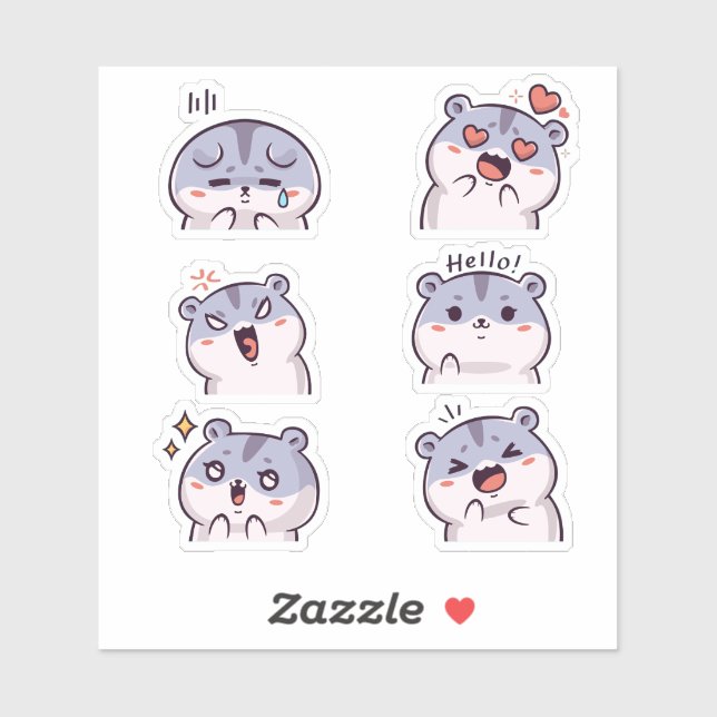 Cute Hamster Emoji Reaction Faces Vinyl Sticker  (Sheet)