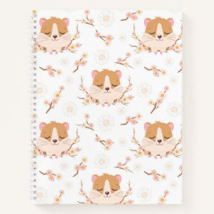 Cute Hamster Face and Pink Flowers Pattern Notebook