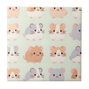 Cute Hamster Faces Kawaii Pastel Pattern Ceramic Tile
