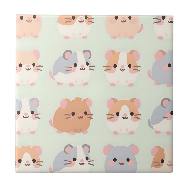 Cute Hamster Faces Kawaii Pastel Pattern Ceramic Tile (Front)