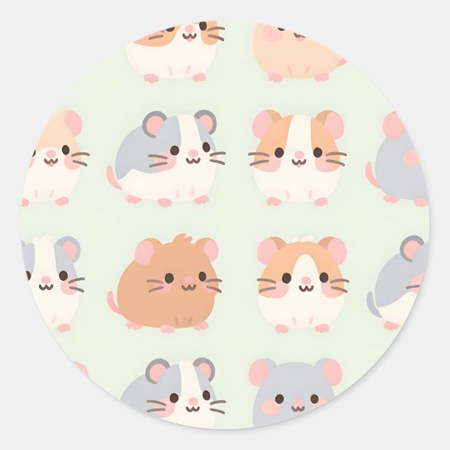 Cute Hamster Faces Kawaii Pastel Pattern Classic Round Sticker (Front)