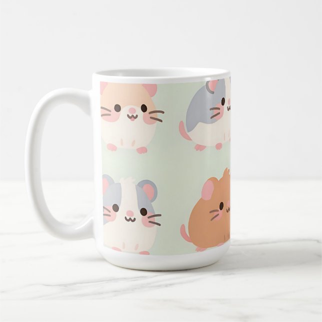Cute Hamster Faces Kawaii Pastel Pattern Coffee Mug (Left)