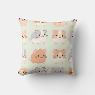 Cute Hamster Faces Kawaii Pastel Pattern Cushion