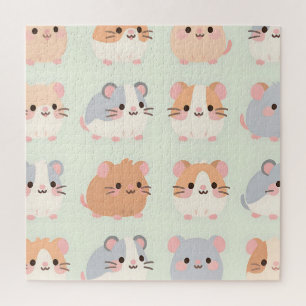 Cute Hamster Faces Kawaii Pastel Pattern Jigsaw Puzzle