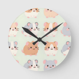 Cute Hamster Faces Kawaii Pastel Pattern Round Clock