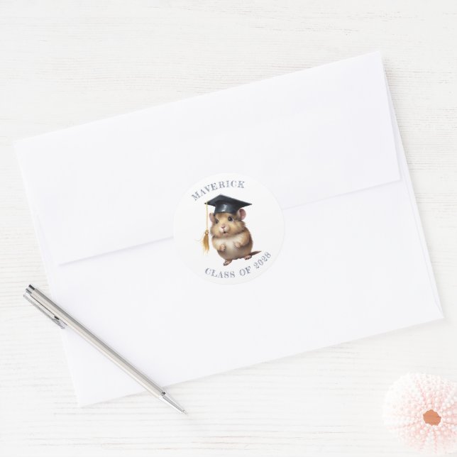 Cute Hamster Graduation  Classic Round Sticker (Envelope)