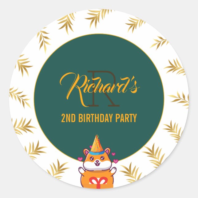 Cute Hamster Green Themed Kid's Birthday Party Classic Round Sticker (Front)